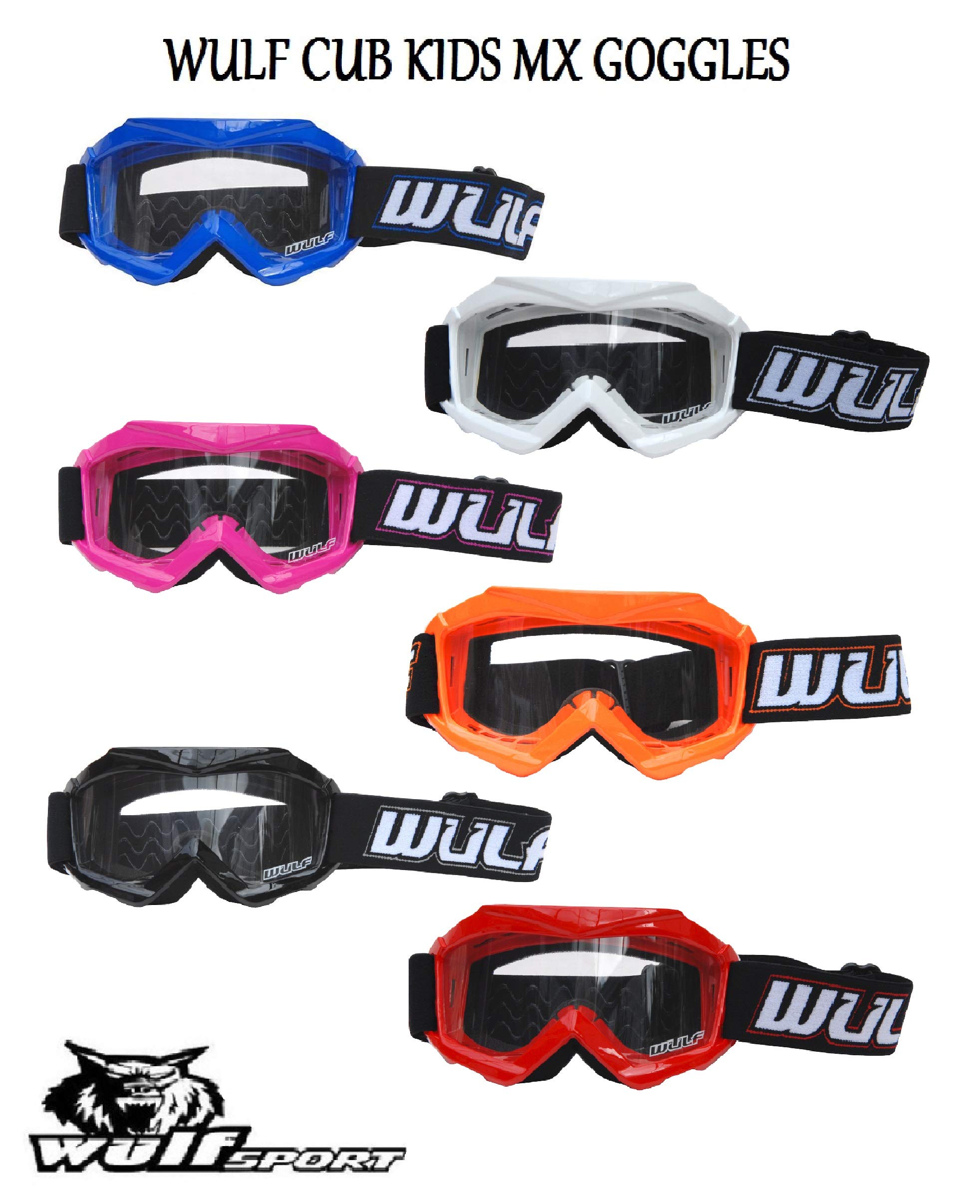 Wulf Motorrad WULFSPORT CUB Kinder Junior Schwimmbrille Motorrad Motocross Quad MX ATV Sport Brillen, Orange