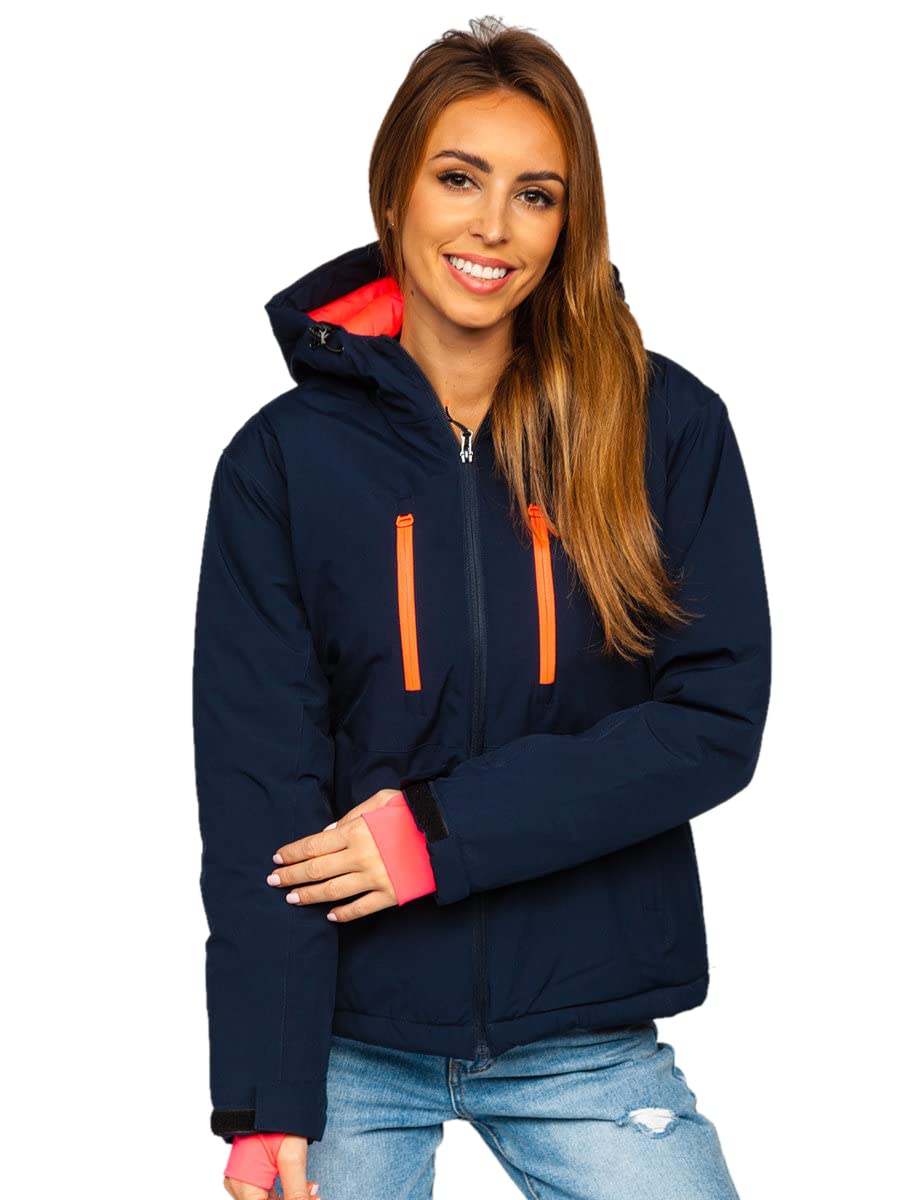 BOLF Damen Winterjacke Skijacke Snowboardjacke Schneejacke mit Kapuze Schneefang Bündchen Winddicht Wasserdicht Atmungsaktiv Outdoor Sport Style HH012 Dunkelblau S [D4D]