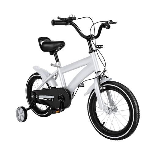 Fridgestea 14 Zoll Kinderfahrrad, Fahrrad Kinderfahrräder Kinder Trainingsfahrräder mit Abnehmbare Stützräder, HöHenverstellbar, Geschenk für Jungen Mädchen ab 3-6 Jahre (Weiß)