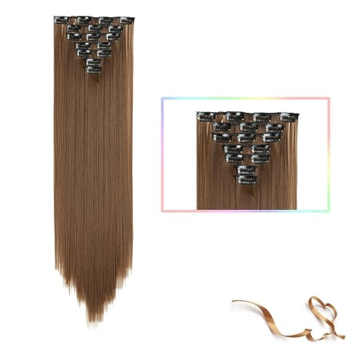 Clip-in-Haarverlängerungen Synthetische 22-Zoll-Clip-in-Haarverlängerung, lange glatte Haarverlängerung, Hochtemperatur-Ombre-Haarteilverlängerung for Frauen und Mädchen, 7 Stück/Set Clip-in-Haarverlä