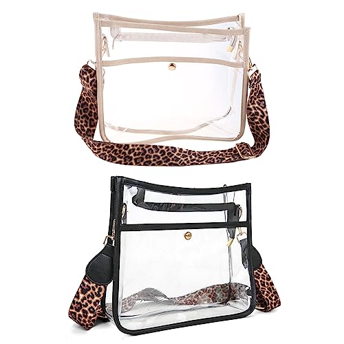 ohodhmnu Damen Tragetasche, transparente Umhängetasche mit Gitarre, verstellbarer Riemen, Crossbody, durchsichtige Handtasche für Sicherheitskontrolle, Schwarz , no flower