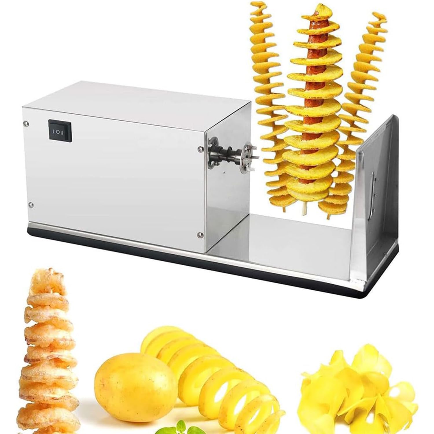 Qiang 50w Elektrischer Spiralschneider - Edelstahl Kartoffelschneider - Twisted Potato Tower Slicer - Kartoffel Twister with Three-Key Operation and Anti-Skid Foot Pad