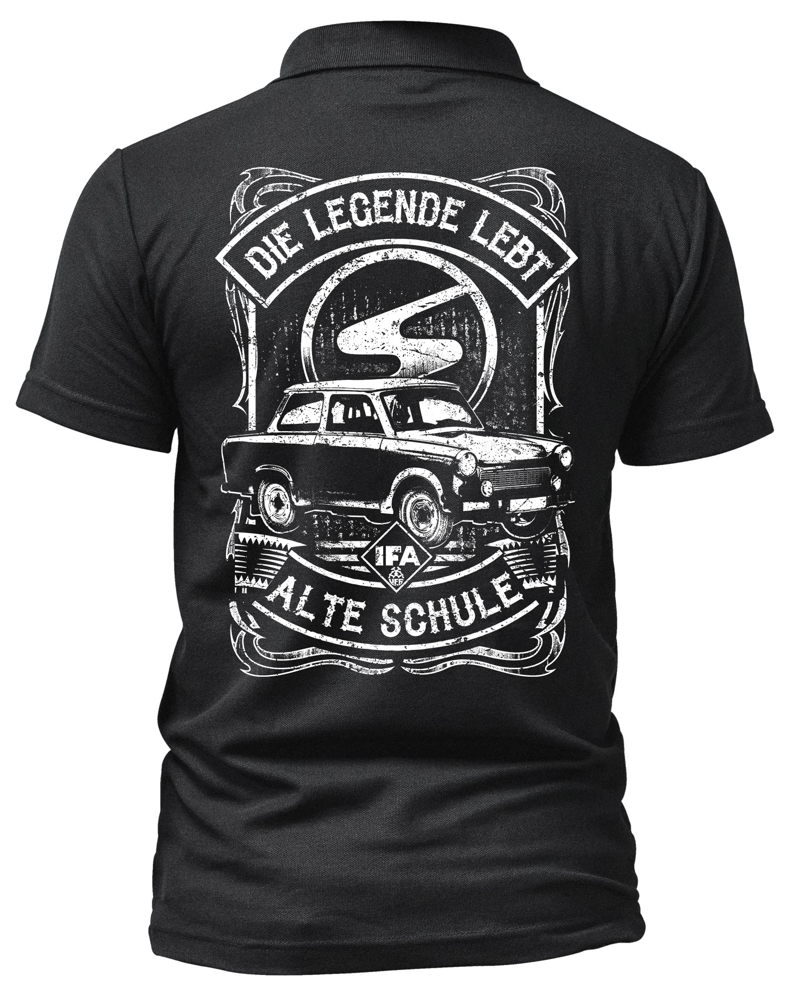 Alte Schule Trabant Herren Poloshirt | DDR Shirt - Logo - Kurzarm - Nostalgie - Ossi - 600 601 Kübel - Trabi Shirt | 601 Schwarz (XL)