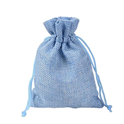 50 Teile/paket Mode Jute Kordelzug Jutebeutel Hochzeit Party Weihnachten Gefälligkeiten Geschenk Schmuck Hessische Sackbeutel Verpackung 5 Größen-hellblau,7x9cm mabu,50pcs