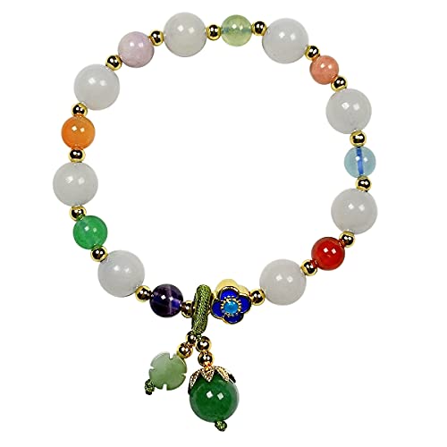 YIHANSS Armband Natürliches Hetian-Weiß-Jade-Armband mit 8 Arten von natürlichen Edelsteinen 925 Sterling Silber Kleines Blumenarmband Jade-Blumenarmband Glücksschmuck für Frauen Damenschmuck