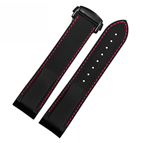 SCRUBY 20 mm 22 mm Silikon Uhrenband für Omega Seamaster 007 Handgelenk Wasserdichtungsgurtarmband mit Faltschnalle(Black red black,20mm)