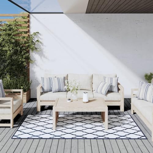 Juroupi Outdoor-Teppich Balkonteppich Outdoor LäUfer Outdoor Teppich LäUfer Marineblau Weiß 100x200 cm Beidseitig Nutzbar - 364784