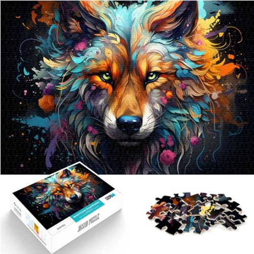 Puzzle, farbenfroher Psychedelischer Kunstwolf, 1000 Teile, Puzzle aus Holz, anspruchsvolles, unterhaltsames Spiel für die ganze Familie, 1000 Teile (50 x 75 cm)