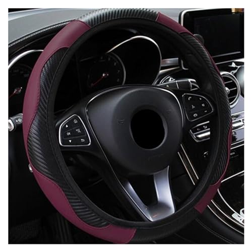 Lenkradbezug Auto Für Universal Auto Lenkrad Abdeckung Atmungsaktive Anti Slip PU Leder 37-38cm Auto Dekoration Carbon Faser Lenkradbezug (Farbe : Claret)