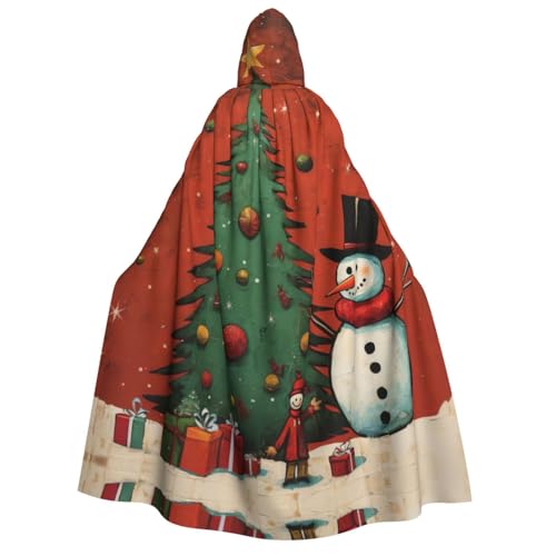 WURTON Schneemann Weihnachtsbaum Druck Unisex Kapuzenumhang Kostüm Damen Herren Vampir Halloween Cosplay Karneval Mottoparty