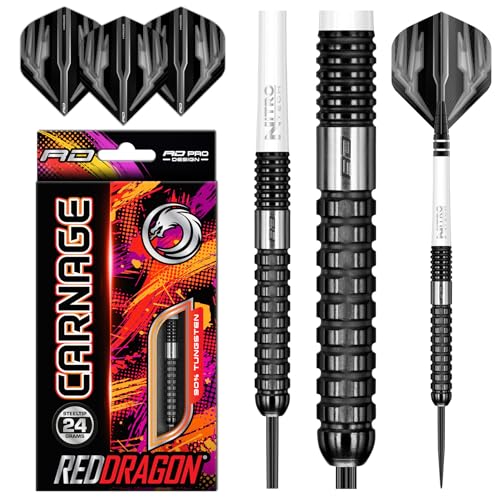 RED DRAGON Carnage 2: 24g Tungsten Darts mit Flights und Schäfte