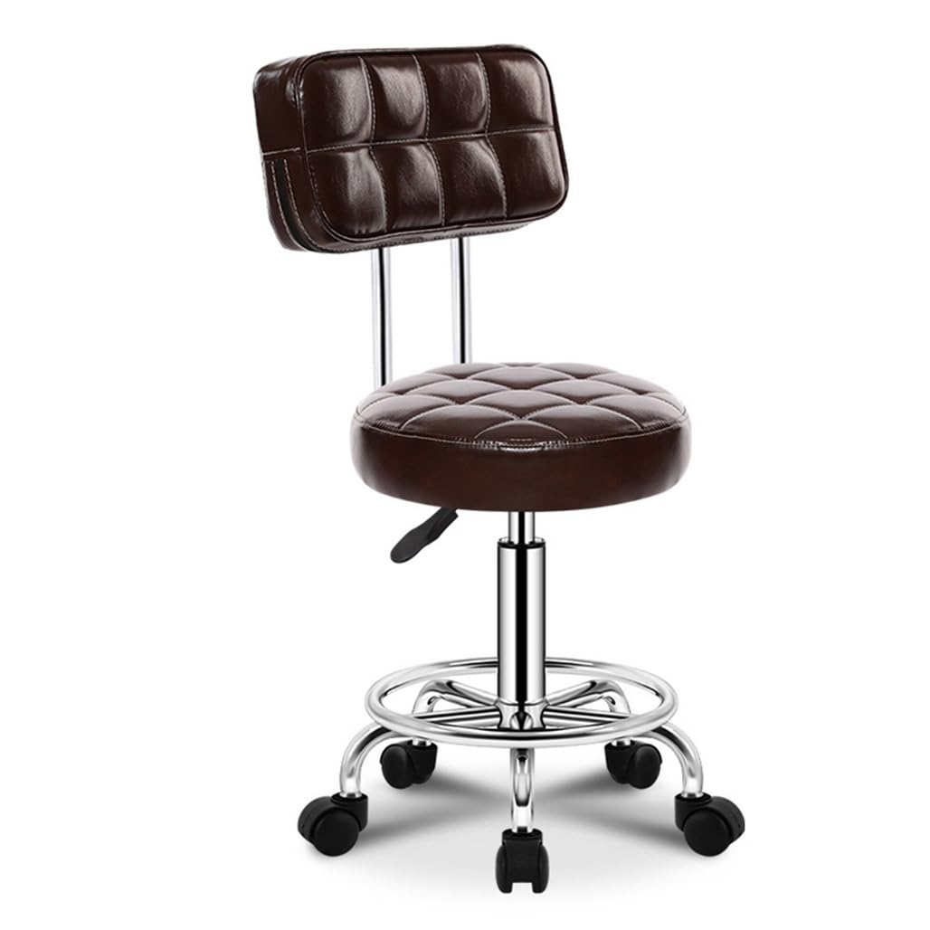 ZHOUXIAO Runde Rollinghocker Ottoman Stuhl Hocker mit Rädern, Arbeitshocker für Laden, Schwenksalonhocker Stuhl Verstellbar Brown