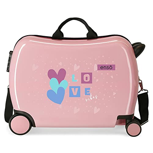 Enso Love Vibes Kinderkoffer, Rosa, 50 x 38 x 20 cm, starr, ABS-Kombinationsverschluss, 34 l, 1,8 kg, 4 Räder, Handgepäck, Rosa, Kinderkoffer