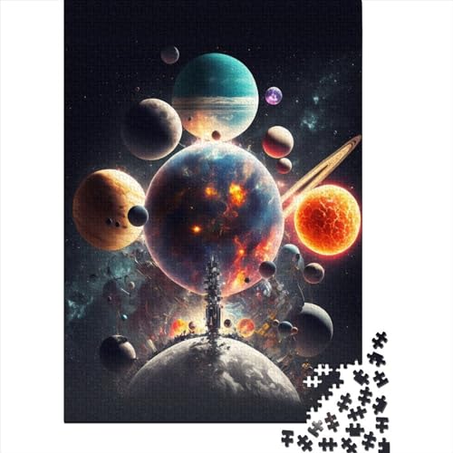 Weltraumszene mit Planeten, Holzpuzzle für Erwachsene und Jugendliche, 1000 Puzzles für Erwachsene, Lernspiel, Herausforderungsspielzeug (Größe 29,53 x 19,69 Zoll)