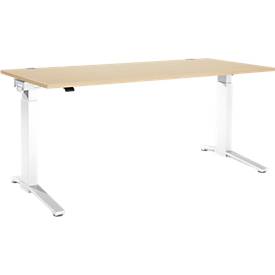 Schäfer Shop Genius Schreibtisch PLANOVA ERGOSTYLE, elektrisch höhenverstellbar, Rechteck, C-Fuß, B 1800 x T 800 x H 715-1182 mm, Ahorn/weiß