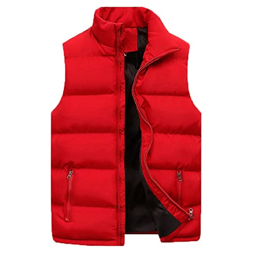 BANLUX Daunenweste Für Herren - Winter Männer Weste Parkas Baumwolle Casual Ärmelloser Stand Dicke Kleidung Männer Einfarbige Weste Mit Reißverschluss Jacke Männer, Rot, 5XL