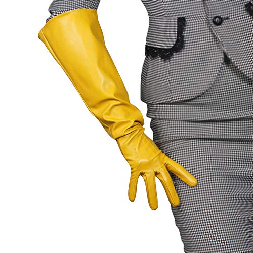 DooWay Damen Lange Lederhandschuhe Breite Ausgestellte Ärmel Ellenbogen Länge Cosplay Kleid Opera Club Party Handschuhe, Ginger Yellow, Medium