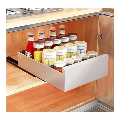 Teleskopschublade 40cm/35cm/30cm/25cm, Ausziehbare Schubladen Aufbewahrungsregale für Küchenschränke, Schrank Organizer, Schrankauszug küche, Küchenschublade Kein Bohren (Farbe : Weiß, Size : 35cm)