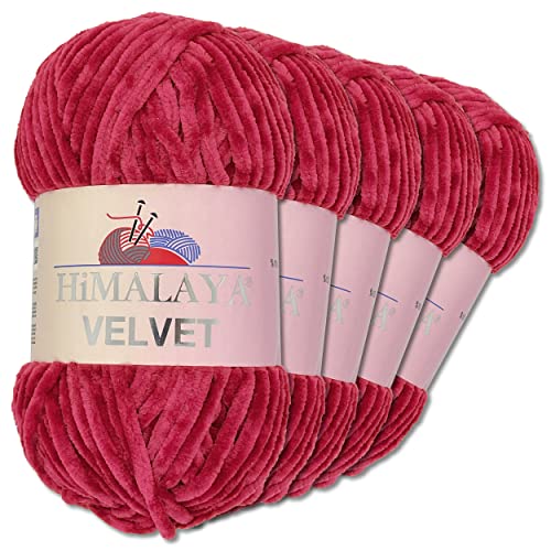 Frida's Wollhaus Himalaya 5 x 100 g Velvet Chenille-Wolle Handarbeit Amigurumi Dolphin 40 Farben (90010 | Fuchsia)