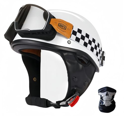 Motorrad-Jet-Helm, Roller-Helm, Vintage-Halbhelme Mit Schutzbrille, Retro-Halb-Motorradhelm Für Erwachsene Männer Und Frauen, Vintage-Jethelme, DOT/ECE-Geprüft B,XL59-63CM