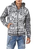 Cipo & Baxx Herren Sweatjacke Hoodie Alloverprint Kapuze Sweater Pullover Jacke Reißverschluss CL544 Anthracite L