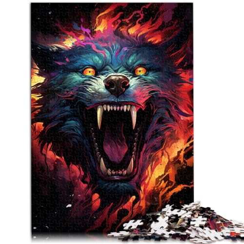 Puzzle-Geschenk. Farbenfrohes, psychedelisches Puzzle mit bösem Wolf für Erwachsene, 1000 Puzzles, Holzpuzzle, ganze Familie, 1000 Teile (50 x 75 cm)