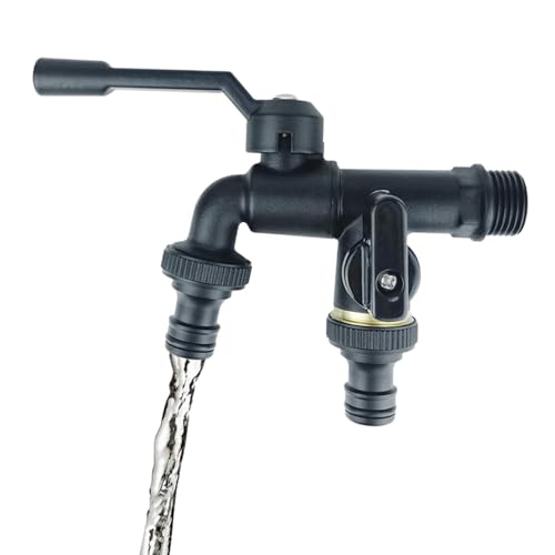 Takluu Wasserhahn-Splitter | Gartengeräte Frostschutzmittel aus schwarzem Messing für den Außenbereich, 1/2-Zoll-Wasserhahn - Gartenschlauch-Splitter, robuster Garten-Wasserhahn-Splitter für