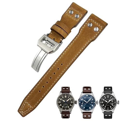 NEYENS Uhrenarmband aus echtem Leder, 22 mm, passend für IWC Big Pilot Watch IW3777, Kalbslederband, Without Buckle, Achat