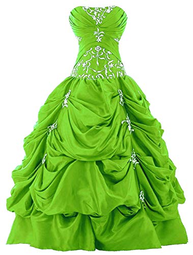 Zorayi Damen Trägerlos Lang Stickerei TAFT Prom Ballkleid Formellen Abendkleider Grün Größe 42