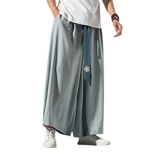 Herren-Jogginghose im Retro-Stil, lockere Hose, chinesischer Stil, Leinenhose, für Herren, großer Schritt, Nepal, hellblau, 31-35