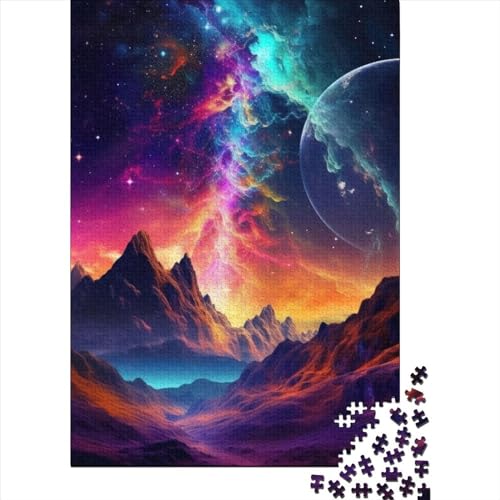 Psychedelic Sky Mountains Art Puzzle für Erwachsene 1000 Teile Holzpuzzle Puzzles für Erwachsene Teenager genießen Spiele für Erwachsene 75x50cm