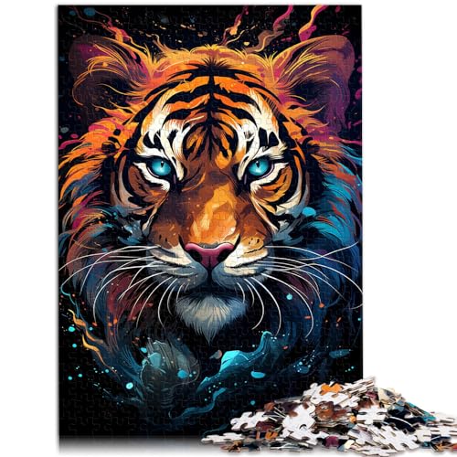 Puzzles, farbenfrohes, psychedelisches Tigergesicht, 1000 Teile Puzzle, Holzpuzzle, Familienspiel zum Stressabbau, schwieriges Herausforderungspuzzle, 1000 Teile (50 x 75 cm)