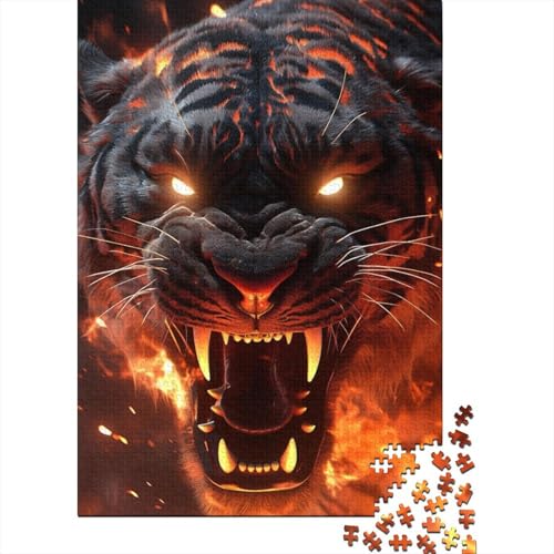 Lava Night Tigers Holzpuzzle für Erwachsene, Kunstpuzzle für Erwachsene, 1000 Teile, Entspannungspuzzlespiele, Denksportpuzzle (Größe 75x50cm)