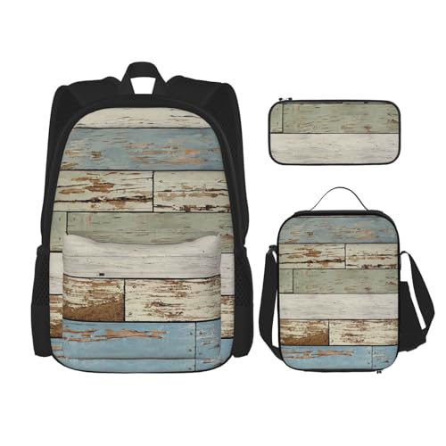 Alter Holzbrett Druck Rucksack Mädchen Jungen Schultaschen Teen Lunch Box Und Federmäppchen 3 In 1 Büchertaschen Set