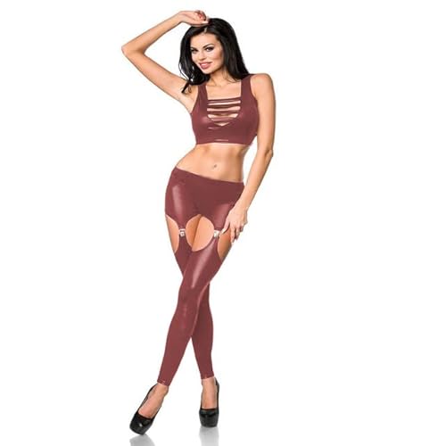 Plus Size Neuheit Damen Tanzkostüm Sexy ausgeschnittene Träger ärmelloses Crop Top niedrige Taille aushöhlen Strumpfband Skinny Leggings