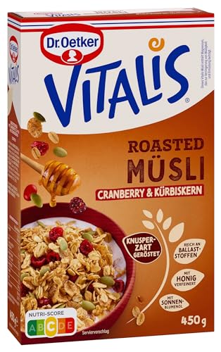 Dr. Oetker Vitalis Roasted Müsli Cranberry Kürbiskern: Geröstetes Müsli mit getrockneten Cranberries, 8er Packung (8 x 450g)