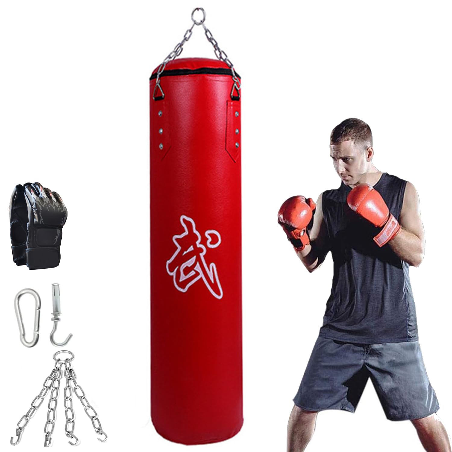 Boxsack Box Sack Ungefüllt, 5 IN 1boxsack Erwachsene für kinder Hängend Box Sack Leder Punching Bag mit Handschuhen, Kette, Deckenhaken(Nicht gefüllt) (120CM)