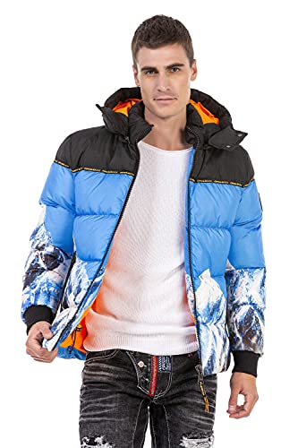 Cipo & Baxx Herren Jacke Steppjacke Winterjacke Bubble Kapuze CM180 Blau L