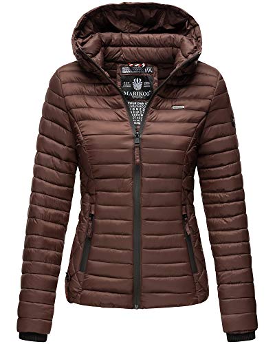 MARIKOO Damen Jacke Steppjacke Frühling Übergangsjacke gesteppt Kapuze Samtpfote Schoko 36 - S