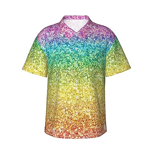 ZORIN Herren-Hawaii-Hemd, flippig, kurzärmelig, bunt, Regenbogen-Glitzer-Punkte, Hawaii-Top, Freizeitkleidung, Sommer-Hemden für Strandurlaub, Party