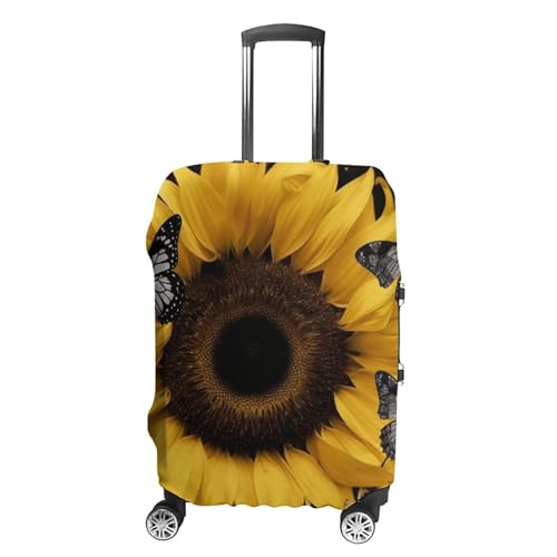 CSGJMYGS Reisegepäckabdeckung, elastisch, waschbar, modisch, kratzfest, Sonnenblumenfeld, Sonnenuntergang, Koffer-Schutz, passend für 45,7 - 81,3 cm Gepäck, Schmetterling und Sonnenblume, L