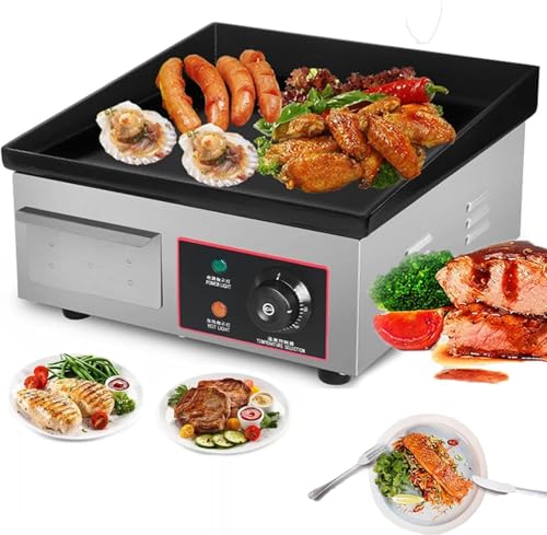 lwjunmm Grillplatte Bratplatte Grill Elektrisch 3000W aus Edelstahl (Grillfläche Glatt, Thermostat, Temperatur 50-300°C, Spritz & Wärmeschutz, Auffangbehälter, Anti Rutsch Gummifüße),B-110V