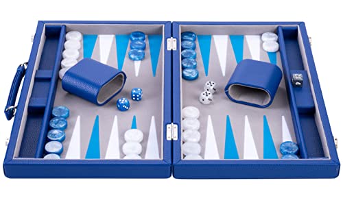 Engelhart - Luxus Backgammon 38 cm - hochwertige Materialien - Kunstleder, spezielle Filzeinlage - Perlmuttwürfel und Token + 2 Bechern - Profi- und Freizeit