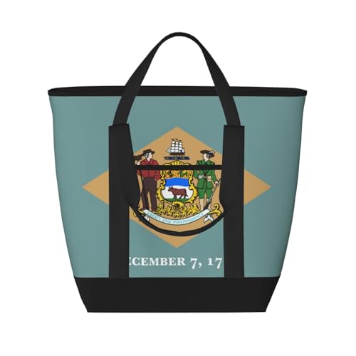 YQxwJL Isolierte Kühltasche mit Flagge von Delaware, großes Fassungsvermögen, Einkaufstasche, Reisen, Strand, wiederverwendbare Einkaufstasche für Erwachsene, Schwarz, Einheitsgröße