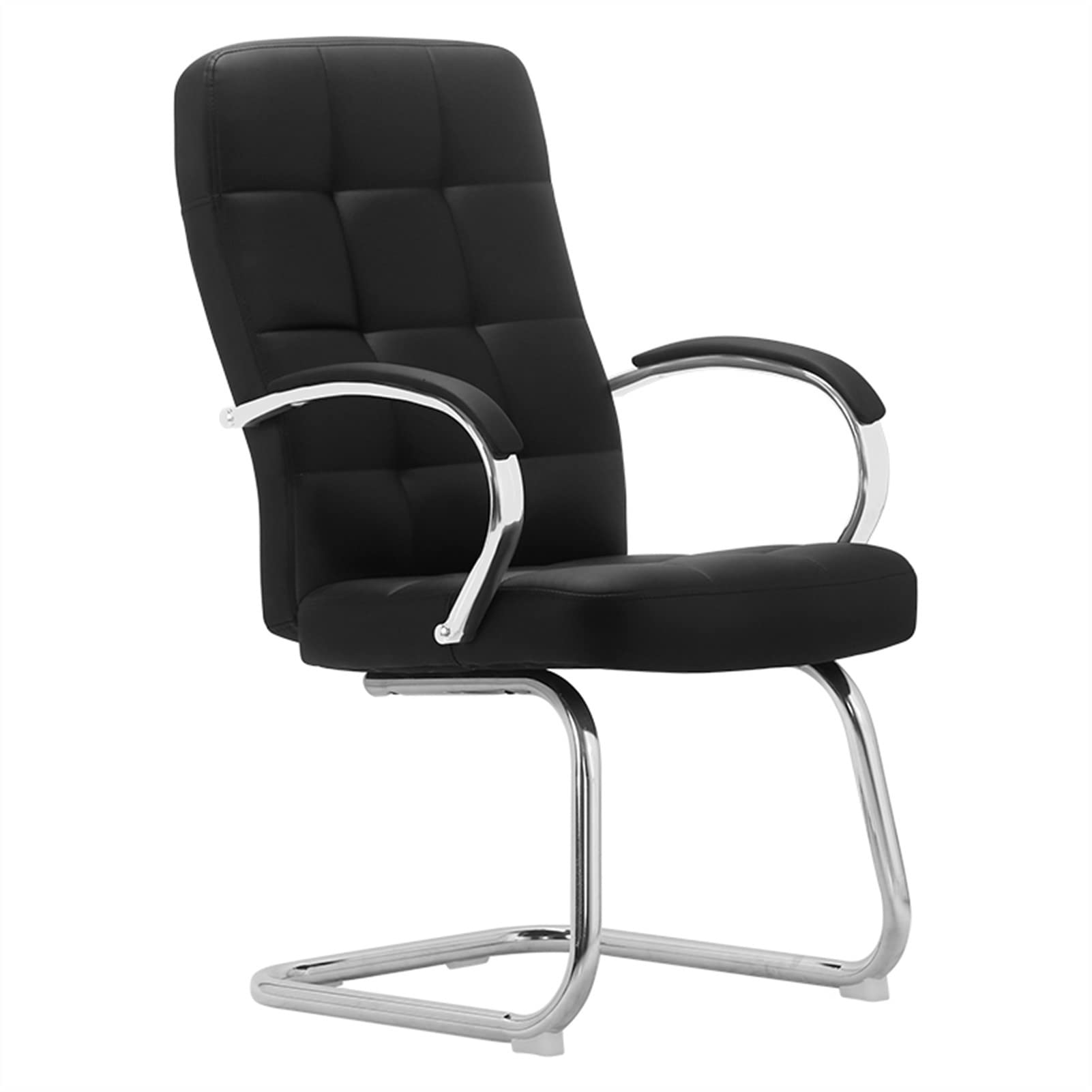 Bürostuhl Ergonomischer Executive Side Chair Professioneller Besucherstuhl mit hoher Rückenlehne und gepolstertem Öko-Ledersitz, festen Armlehnen und Lordosenstütze Schreibtischstuhl(Schwarz)