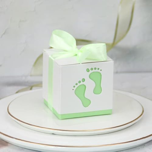 20/50/100pcs Baby Foot Candy Box Kutsche Sweet Bag Footprints Party Favor Gift Boxes Baby Shower BirthdayTaufe Container-Foot Green,20pcs