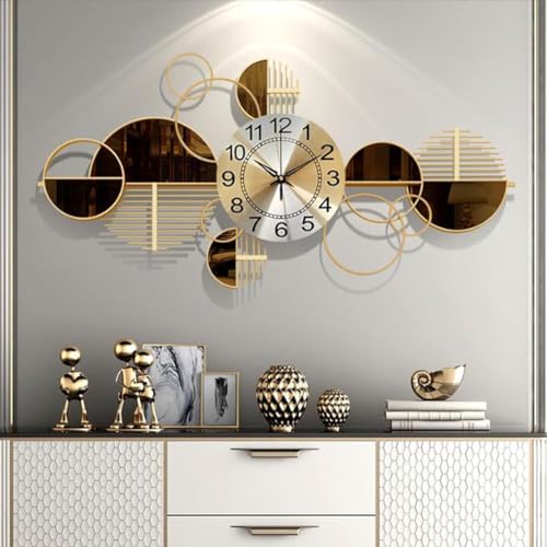 HAODING Moderne Wanduhren, Wanddeko Metall Gold Wanddeko Metall 3D Wandskulpturen Kunst Ornament Als Perfekte Deko Wohnzimmer 102 * 47cm