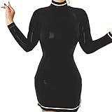 Langärmeliges Damenkleid, schlanke PVC-Kleider für Frauen, sexy, hoher Ausschnitt, Tanzen mit Reißverschluss, Übergröße, Cosplay-Kostüm, Schwarz, S