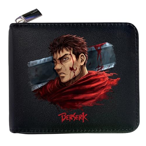 RYNDEX Berse-rk Anime Wallet, Leder Geldbörse mit Reißverschluss-Design, Geldbörse Geldbeutel Portemonnaie für Geschenkidee(Color:Black 1)