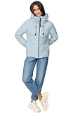 MARIKOO Damen Winterjacke Steppjacke Winter Jacke gesteppt warm mit Kapuze B977 [B977-Shimo-Baby-Blue-Gr.L]